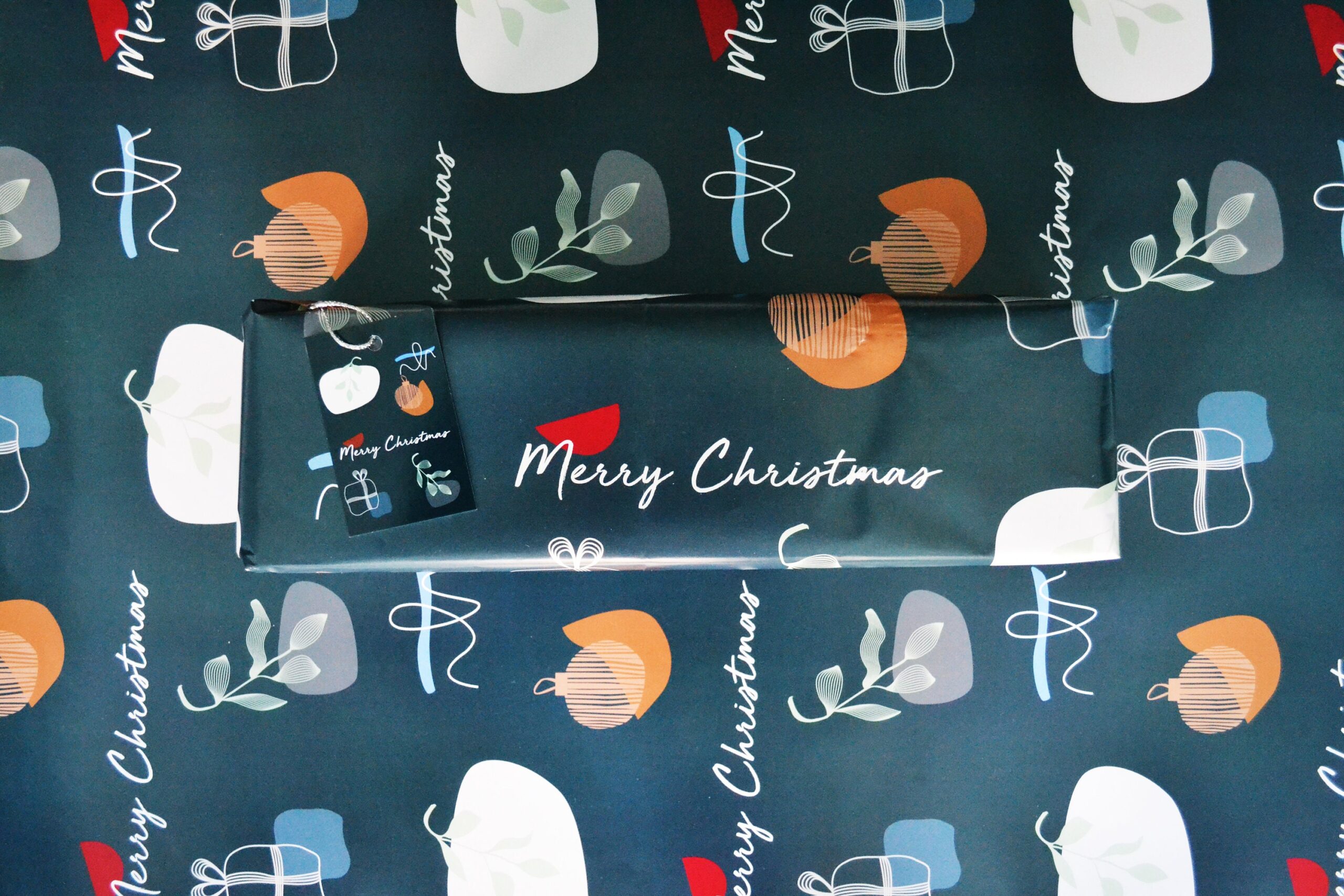 Serene Deep Blue Christmas Wrapping Paper, Gift Wrap, Black Excellence, Festive Season