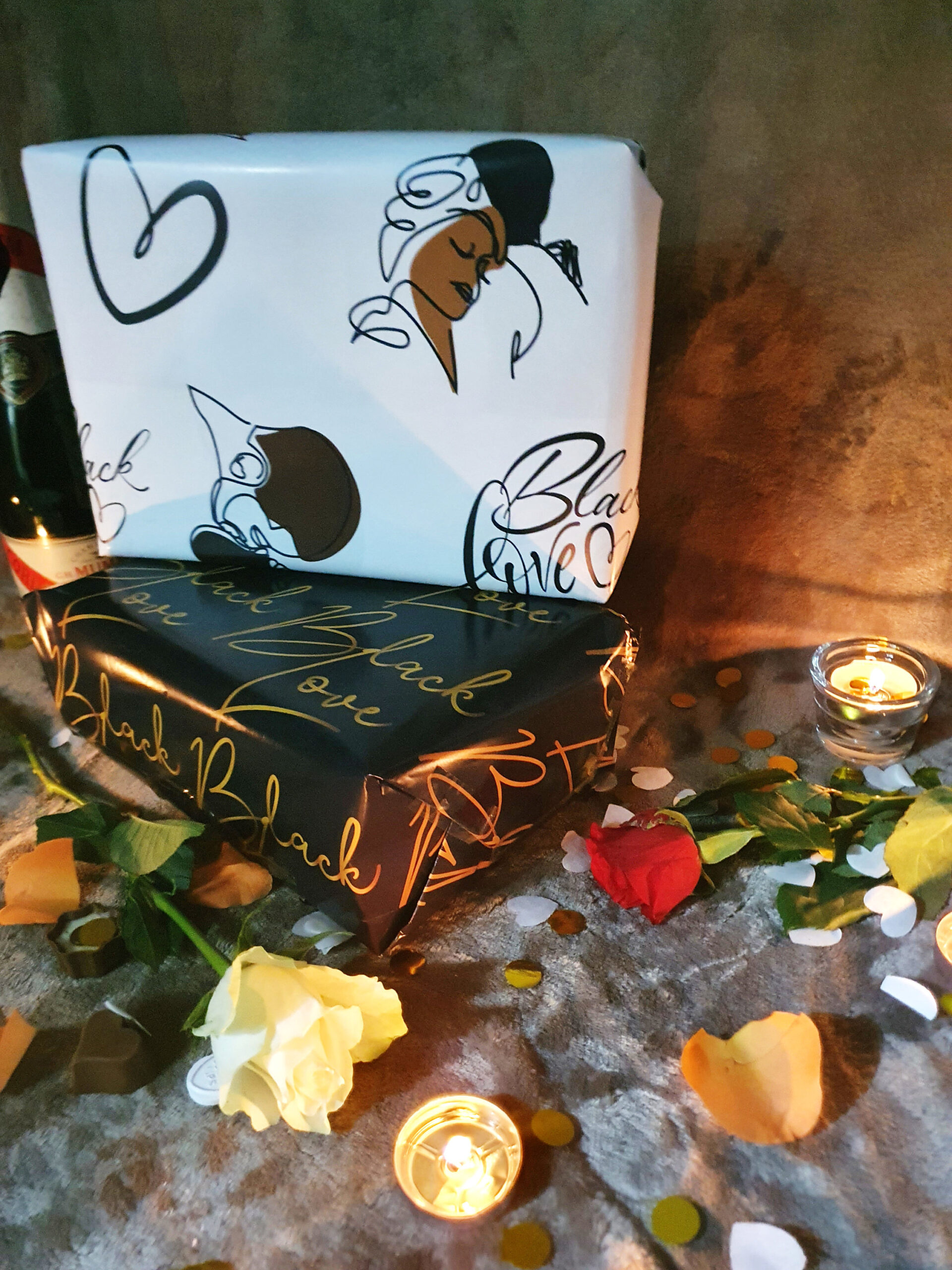 Mixed Black Love couple and Black and Gold Black Love Wrapping Paper, Gift Wrap, Black Love, Black Culture, Black Excellence, All Seasons