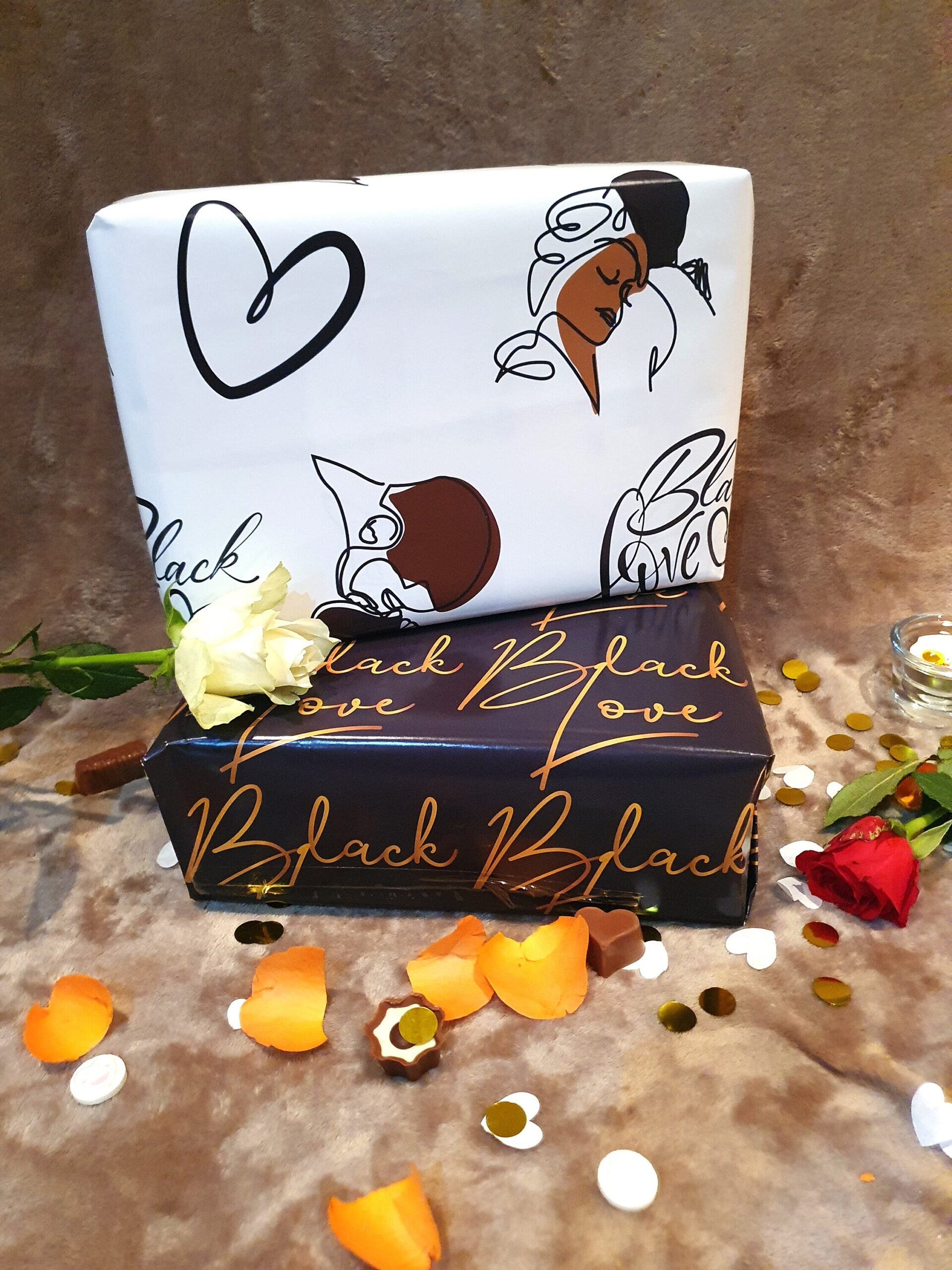 Mixed Black Love couple and Black and Gold Black Love Wrapping Paper, Gift Wrap, Black Love, Black Culture, Black Excellence, All Seasons - Image 4