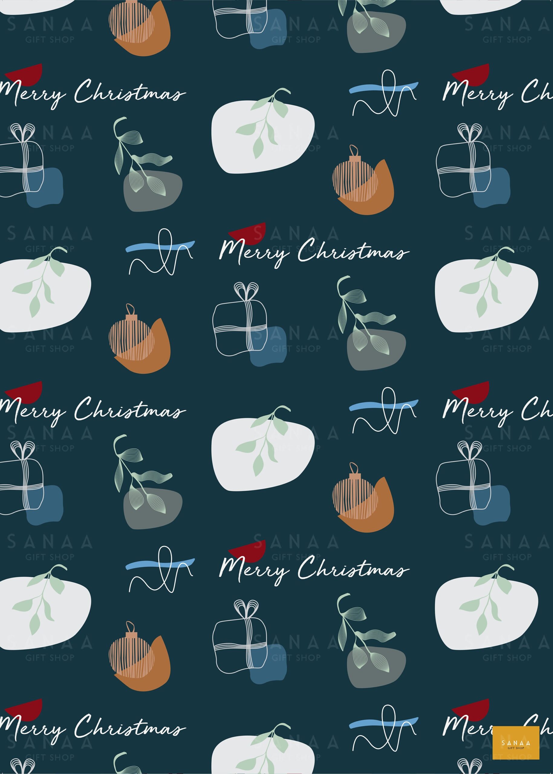 Serene Deep Blue Christmas Wrapping Paper, Gift Wrap, Black Excellence, Festive Season - Image 3