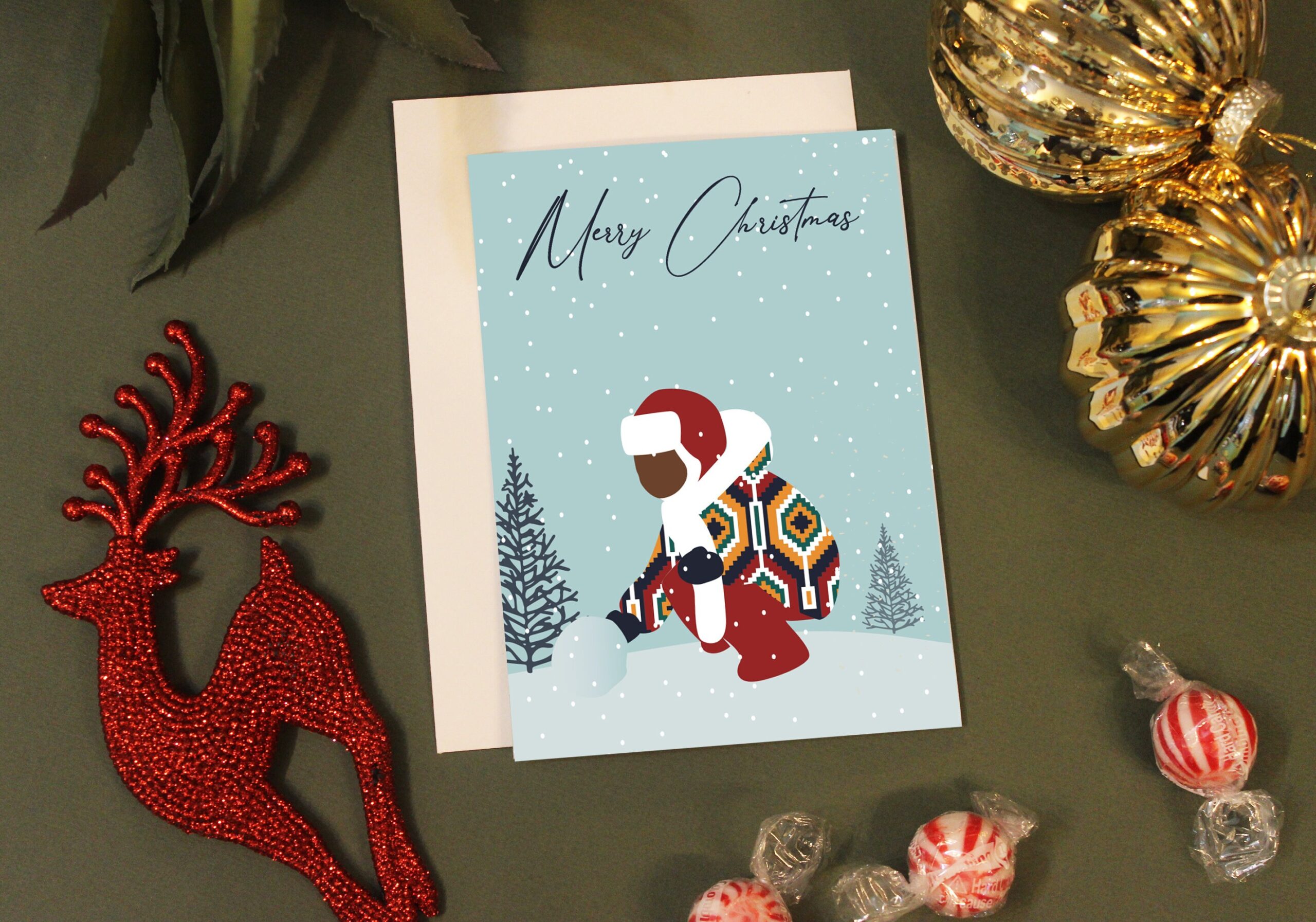 Black Family Christmas card pack, winter greeting cards, Festive cards dark complexion - Image 2