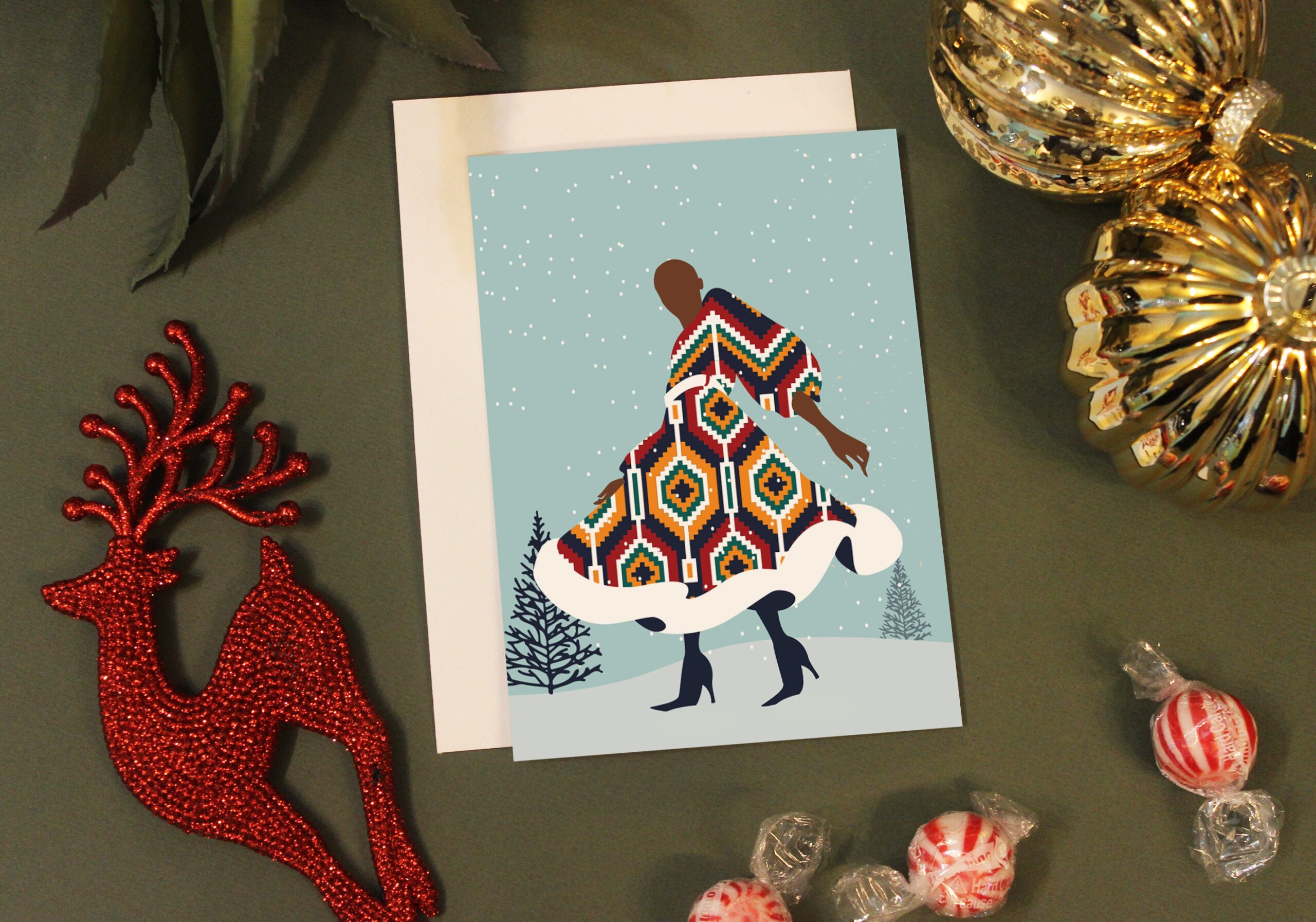 Black Dancing lady Christmas card, Festive Season, Diverse cards, Merry Christmas, Black Love, African Prints, Black Christmas Cards