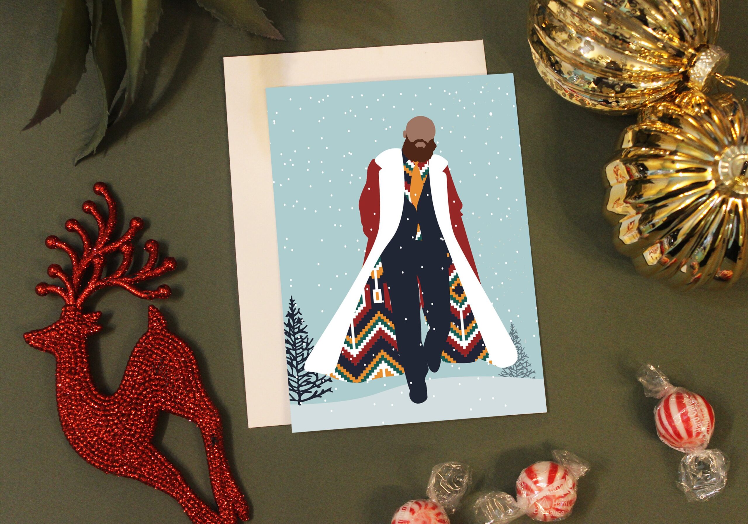 Multicultural/ Black Mr Claus Christmas card, Festive Season, Diverse cards, Merry Christmas, Black Love, Mixed family, Sanaa Giftshop