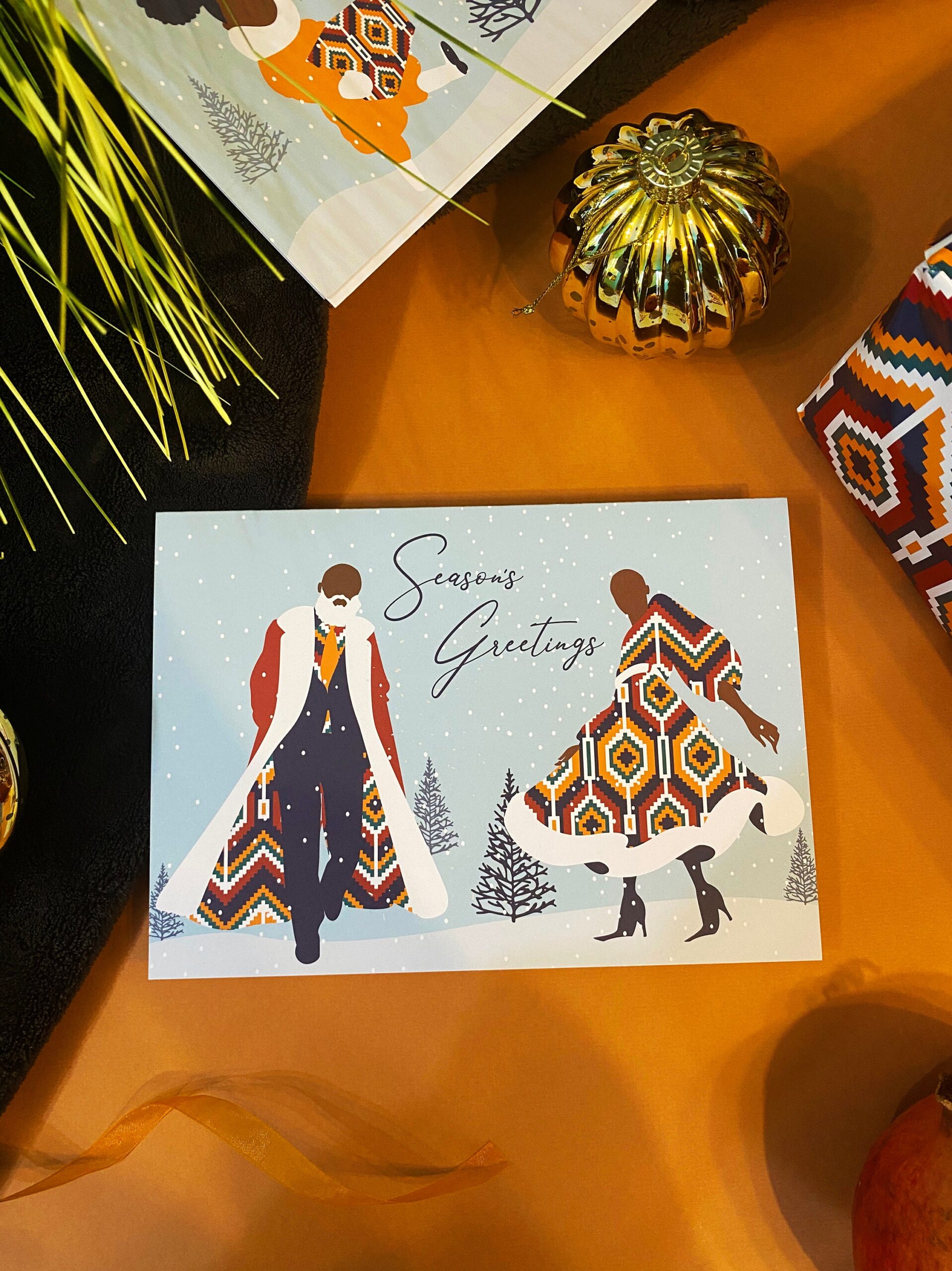 Season's Greetings, Black couple Christmas card, Festive Season, Diverse cards, Merry Christmas, Black Love, African Print