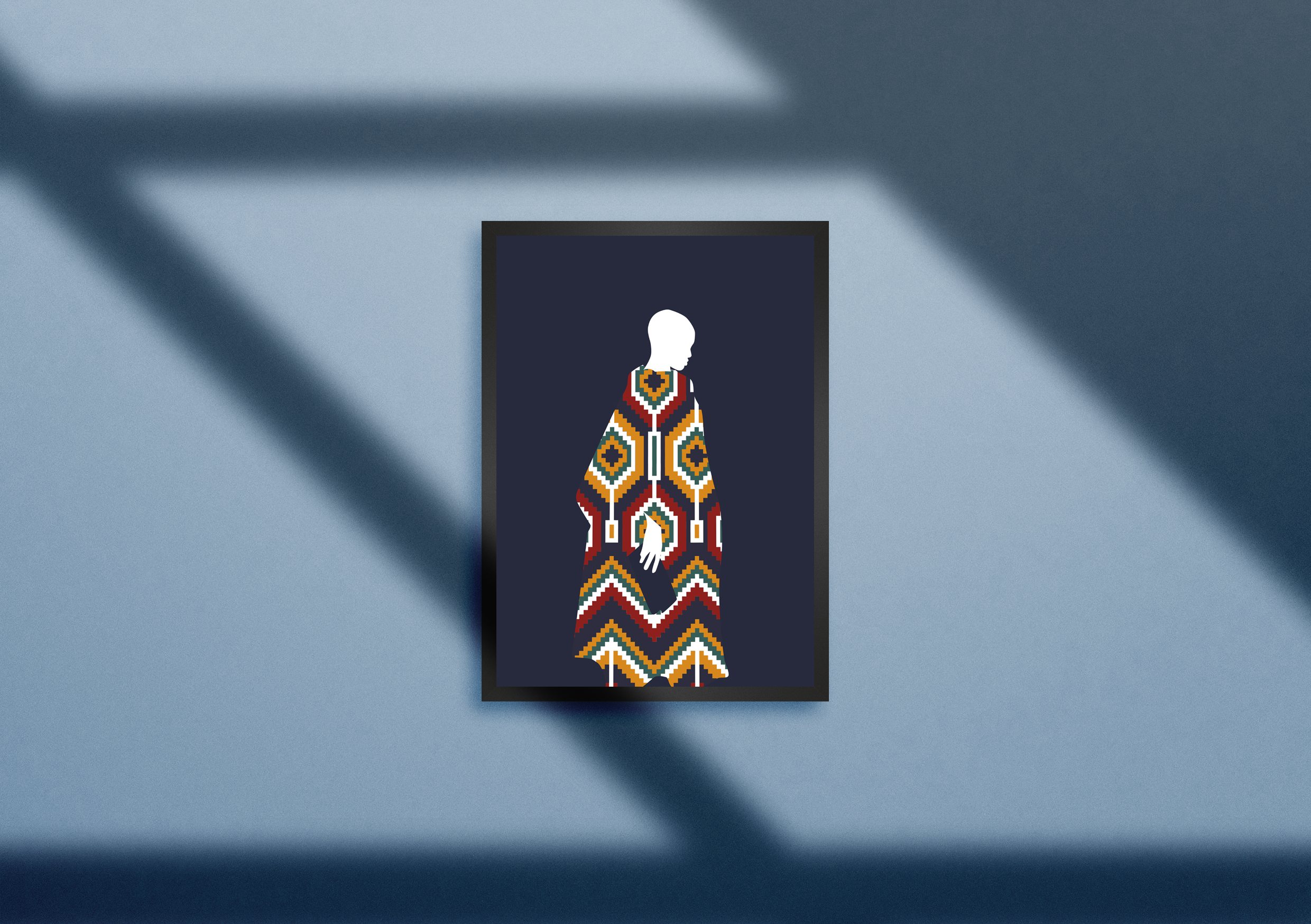 Sanaa II, Kente Woman Blue, African Art, Kente inspired print, Wall decor, Blue, BlackGirlMagic, A4,A3,A5